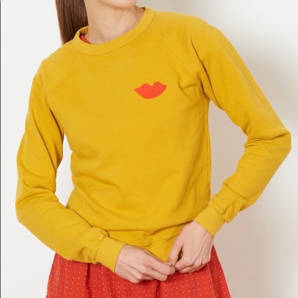 Clare V Vivier marigold yellow lips sweatshirt M 100% organic cotton